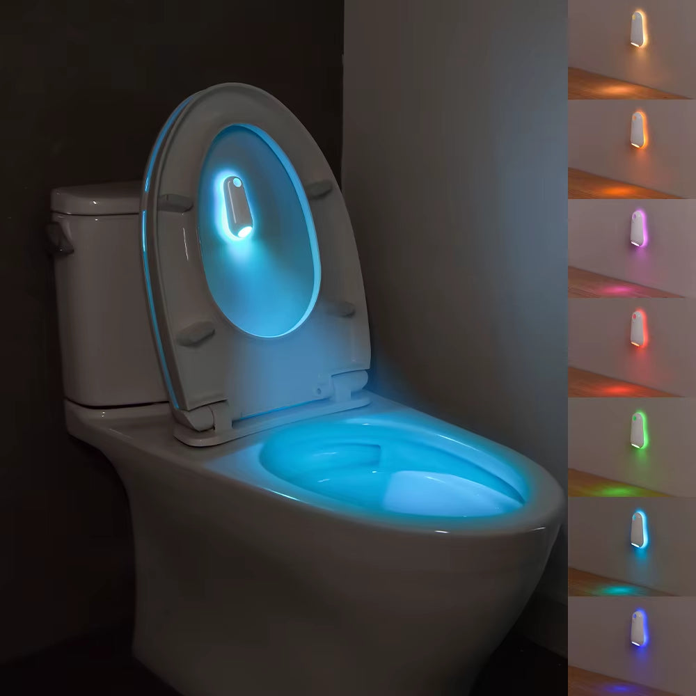 Enhance Your Bathroom with RGB Toilet Night Light - Motion Sensor, 7 Color Changing LED, Rechargeable for Ultimate Convenience!