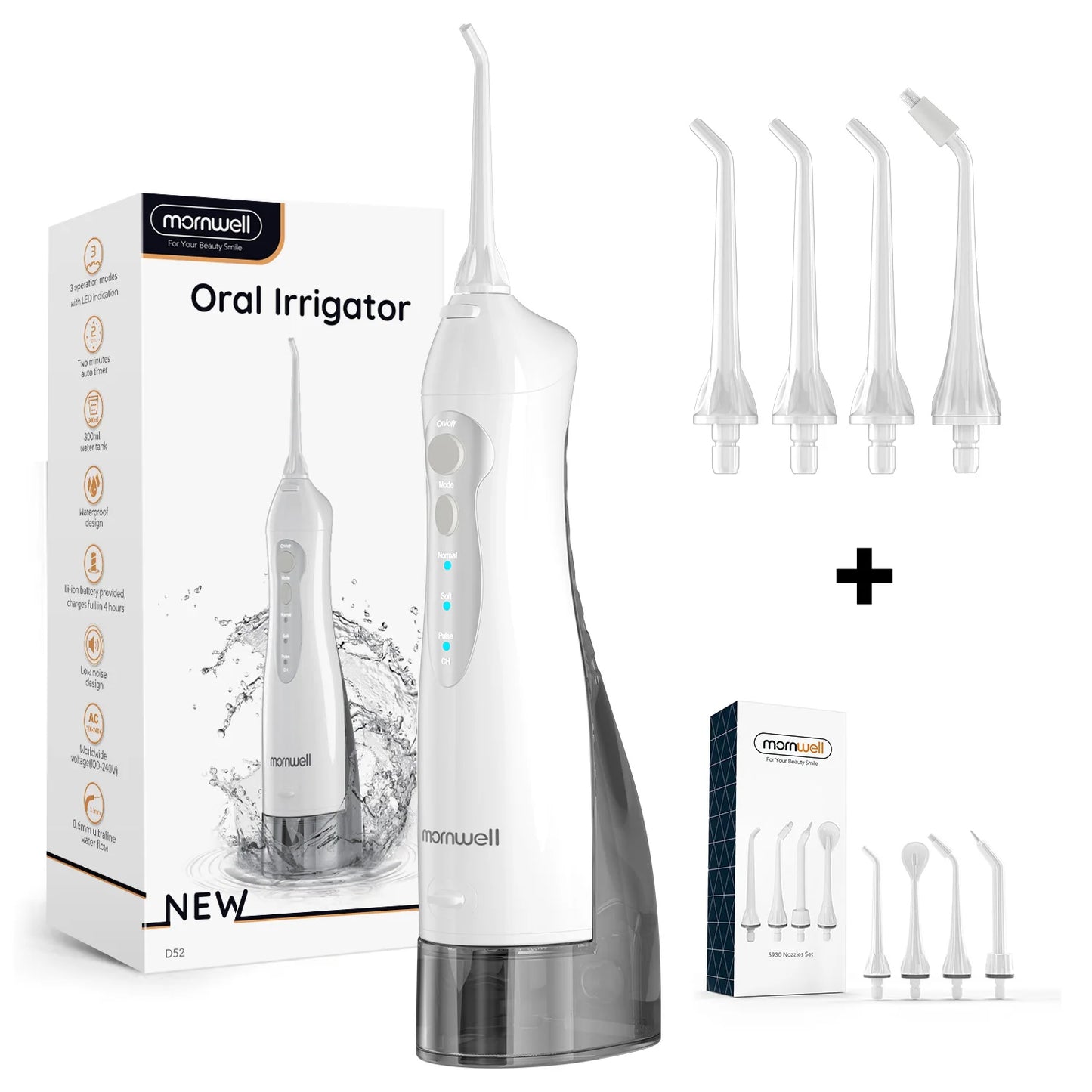 Water Dental Flosser Teeth Picks 4 Jets 3 Modes Portable Cordless D52 Water Flosser for Teeth Cleaner IPX7 Waterproof Oral Picks