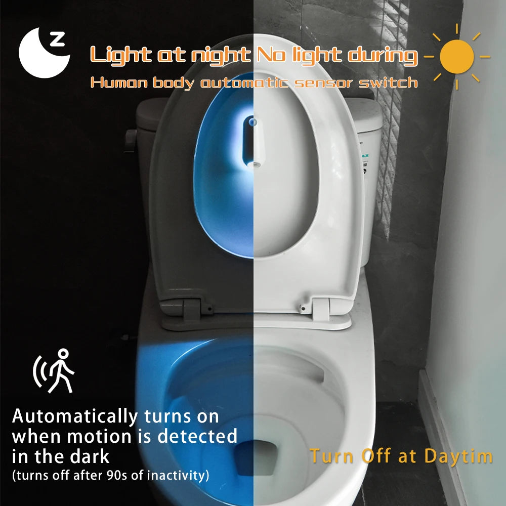 Enhance Your Bathroom with RGB Toilet Night Light - Motion Sensor, 7 Color Changing LED, Rechargeable for Ultimate Convenience!