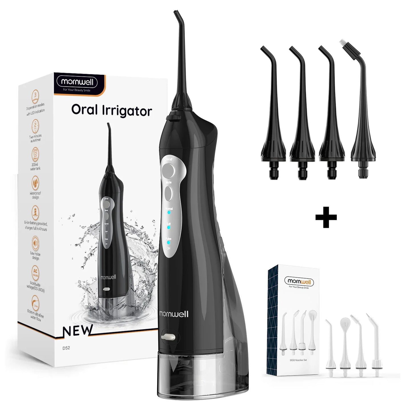 Water Dental Flosser Teeth Picks 4 Jets 3 Modes Portable Cordless D52 Water Flosser for Teeth Cleaner IPX7 Waterproof Oral Picks