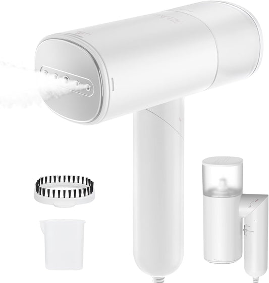 Handheld Steamer for Clothes, 1200W Foldable Travel Steamer, 20 Sec Preheat Garments Wrinkle Remover, 120V Portable Hand Iron with 150Ml Water Tank, Clothes Steamer for Home Travel-White
