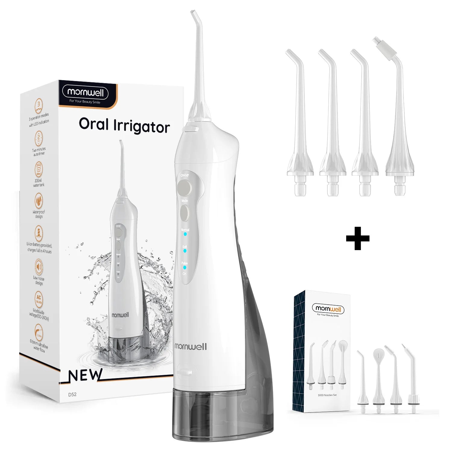 Water Dental Flosser Teeth Picks 4 Jets 3 Modes Portable Cordless D52 Water Flosser for Teeth Cleaner IPX7 Waterproof Oral Picks